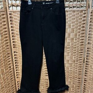 Women's Black Jeans with Fur Trim